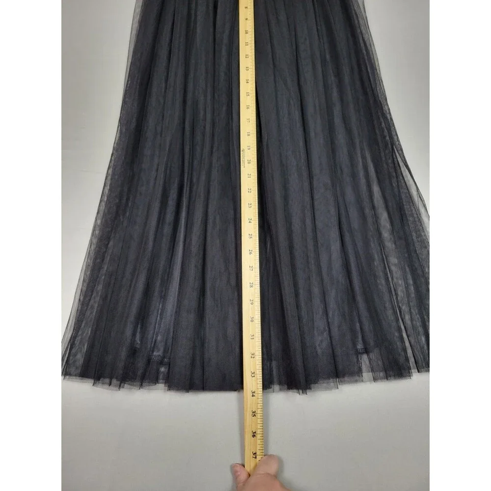 Womens Black Tulle Long Midi Skirt Sz Large Pull On Dark Fairy Grunge Whimsical - Picture 7 of 10